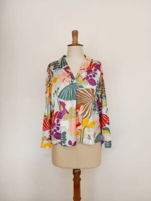 Sateen Shirt - Red, Pink Print